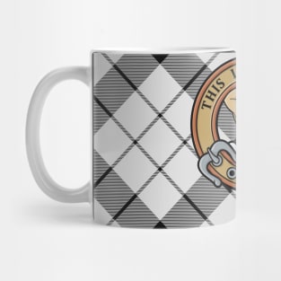 Clan MacFarlane Crest over Black and White Tartan Mug